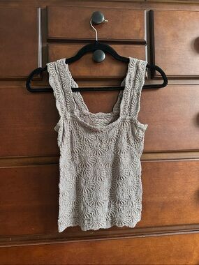 Free People Taupe Textured Square-Neck Tank